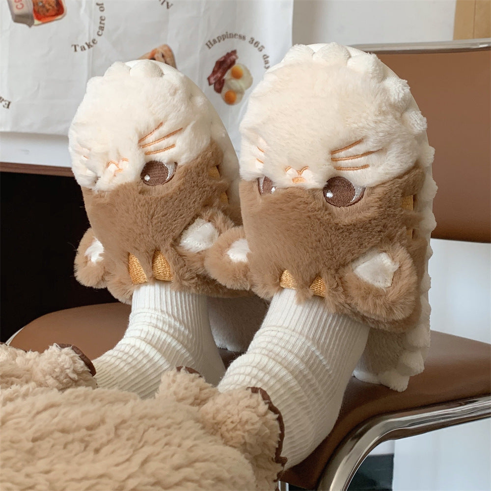Female Winter Korean Version Of The Cute Kitten Plush Cotton Slippers