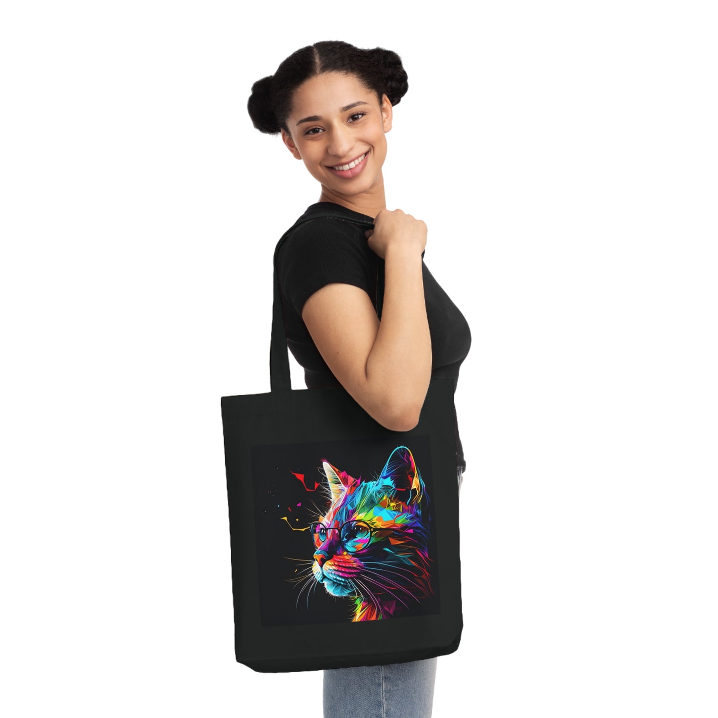 Colorful Cat Art Woven Tote Bag - Stylish Eco-Friendly Shopping Companion