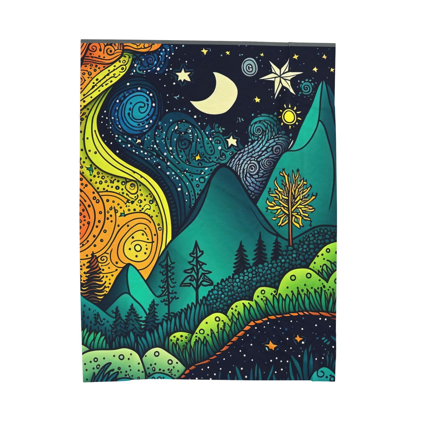Cosmic Dreamscape Velveteen Plush Blanket - Vibrant Night Sky Design
