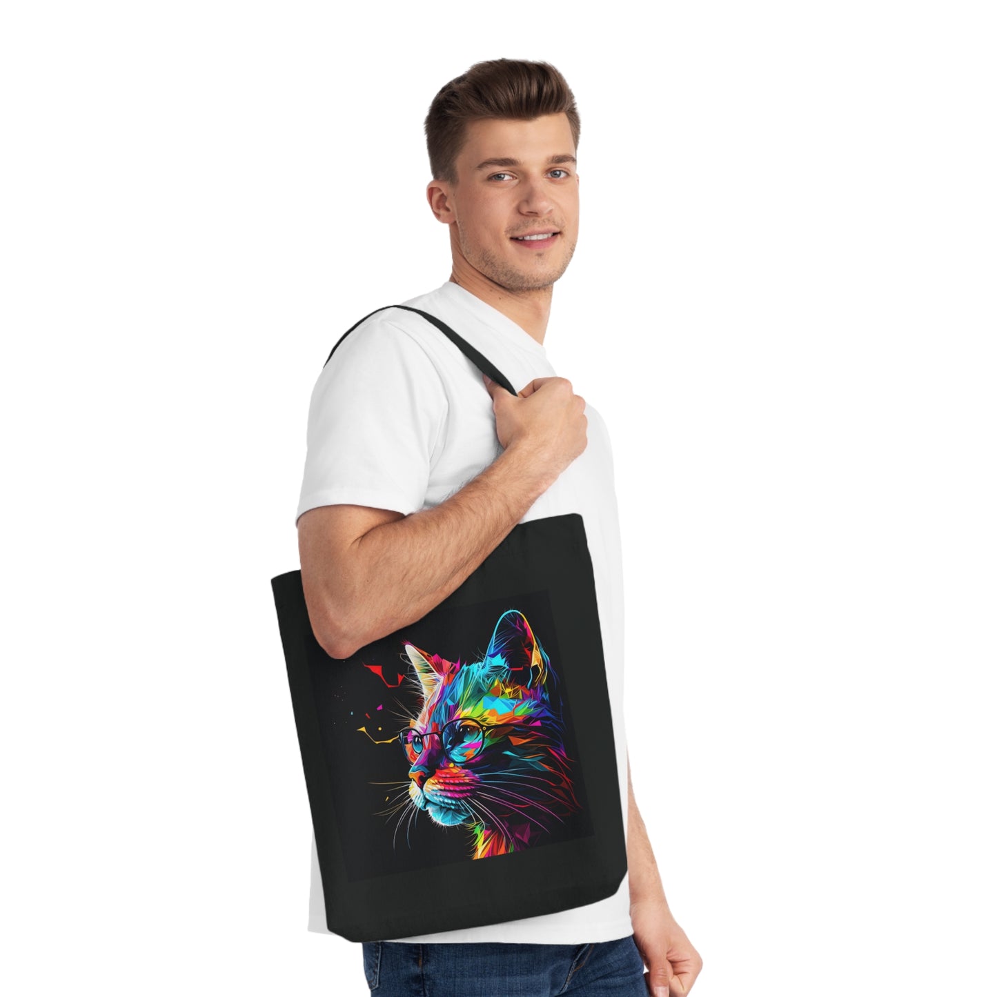 Colorful Cat Art Woven Tote Bag - Stylish Eco-Friendly Shopping Companion