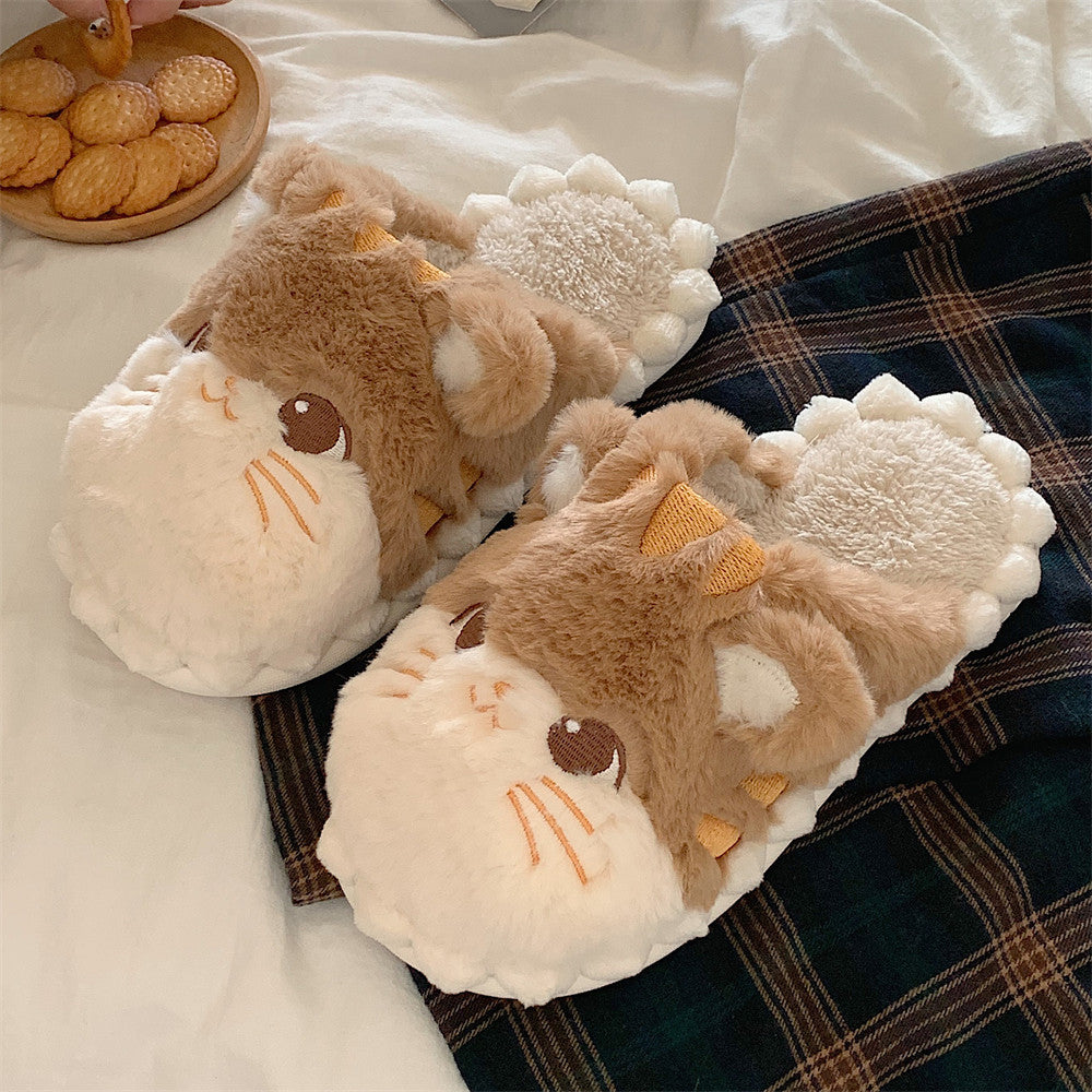 Female Winter Korean Version Of The Cute Kitten Plush Cotton Slippers