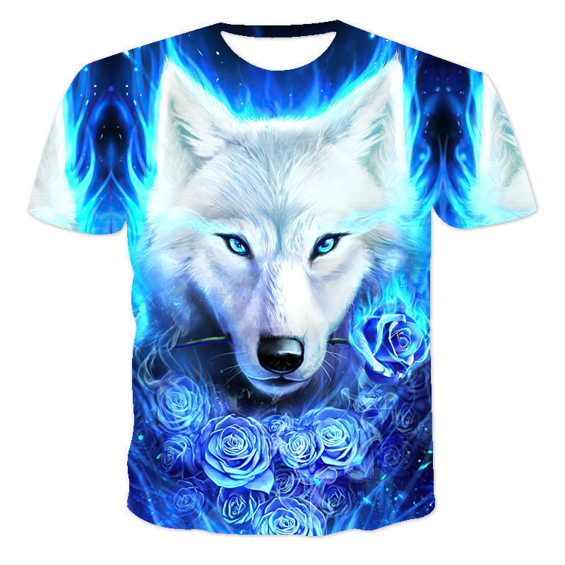 Fashion New Starry Wolf Animal Print Short Sleeve