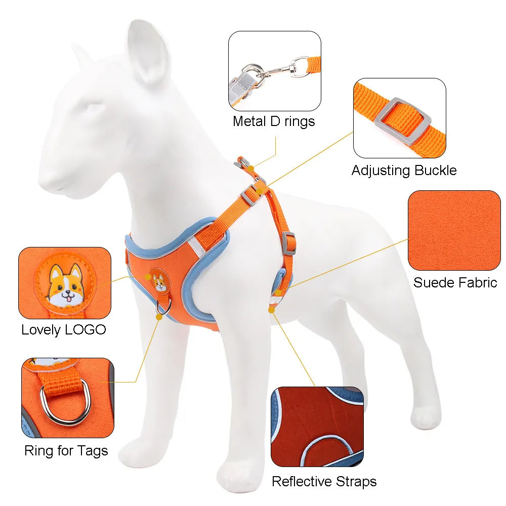 New Dog Leash And Harness Set Pet Adjustable Puppy Cat Harness Vest Reflective Free Shipping