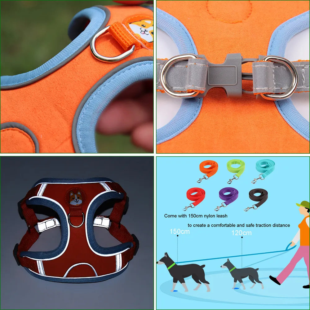 New Dog Leash And Harness Set Pet Adjustable Puppy Cat Harness Vest Reflective Free Shipping
