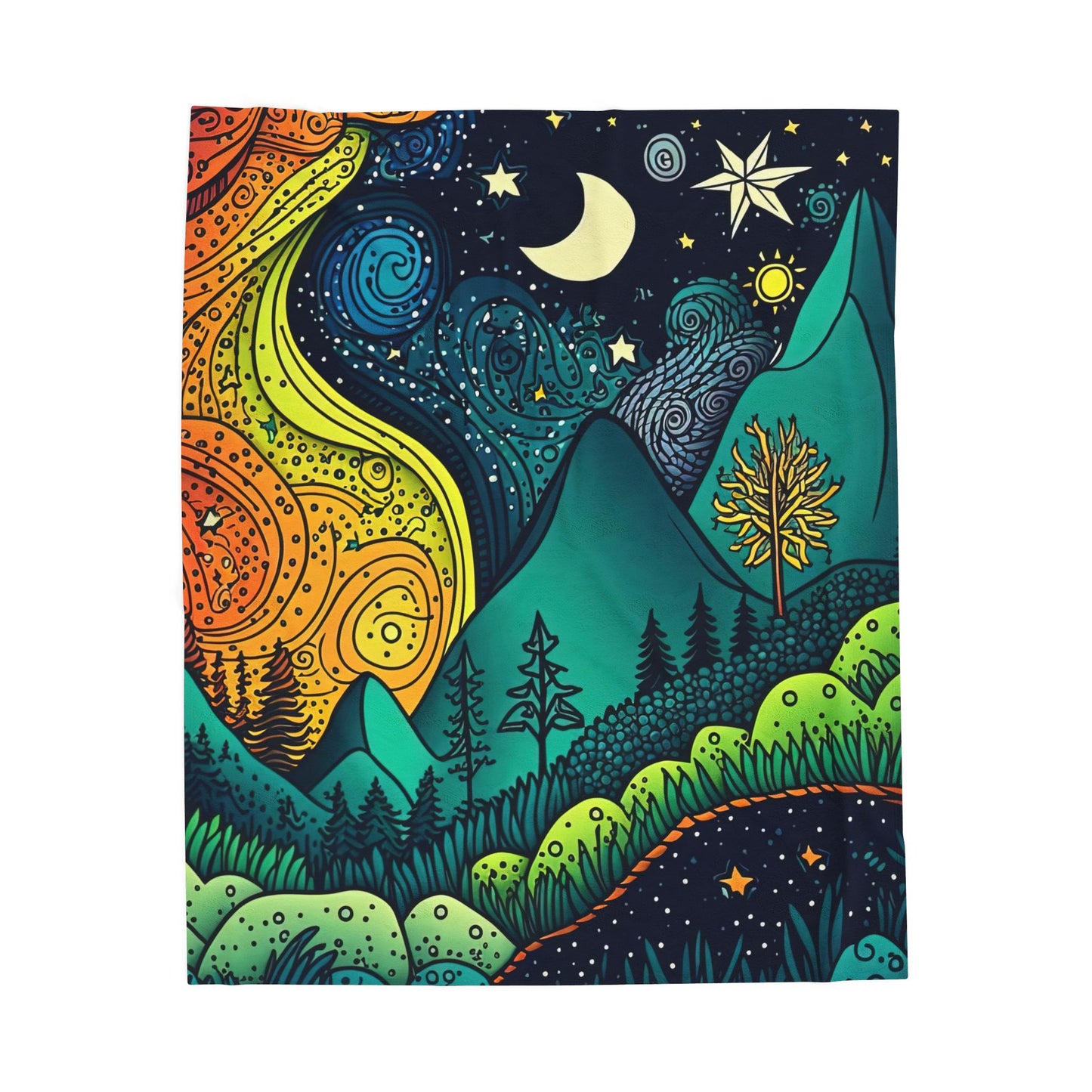 Cosmic Dreamscape Velveteen Plush Blanket - Vibrant Night Sky Design