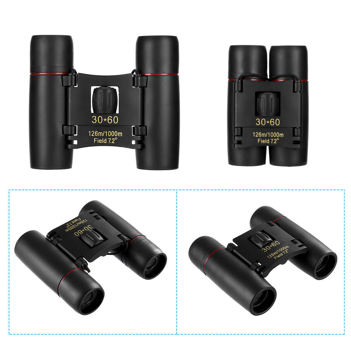 Binoculars 30x60 Zoom Travel Compact Folding Telescope Hunting Day Night Outdoor Small Pocket Binoculars Compact Fast and Free Shipping