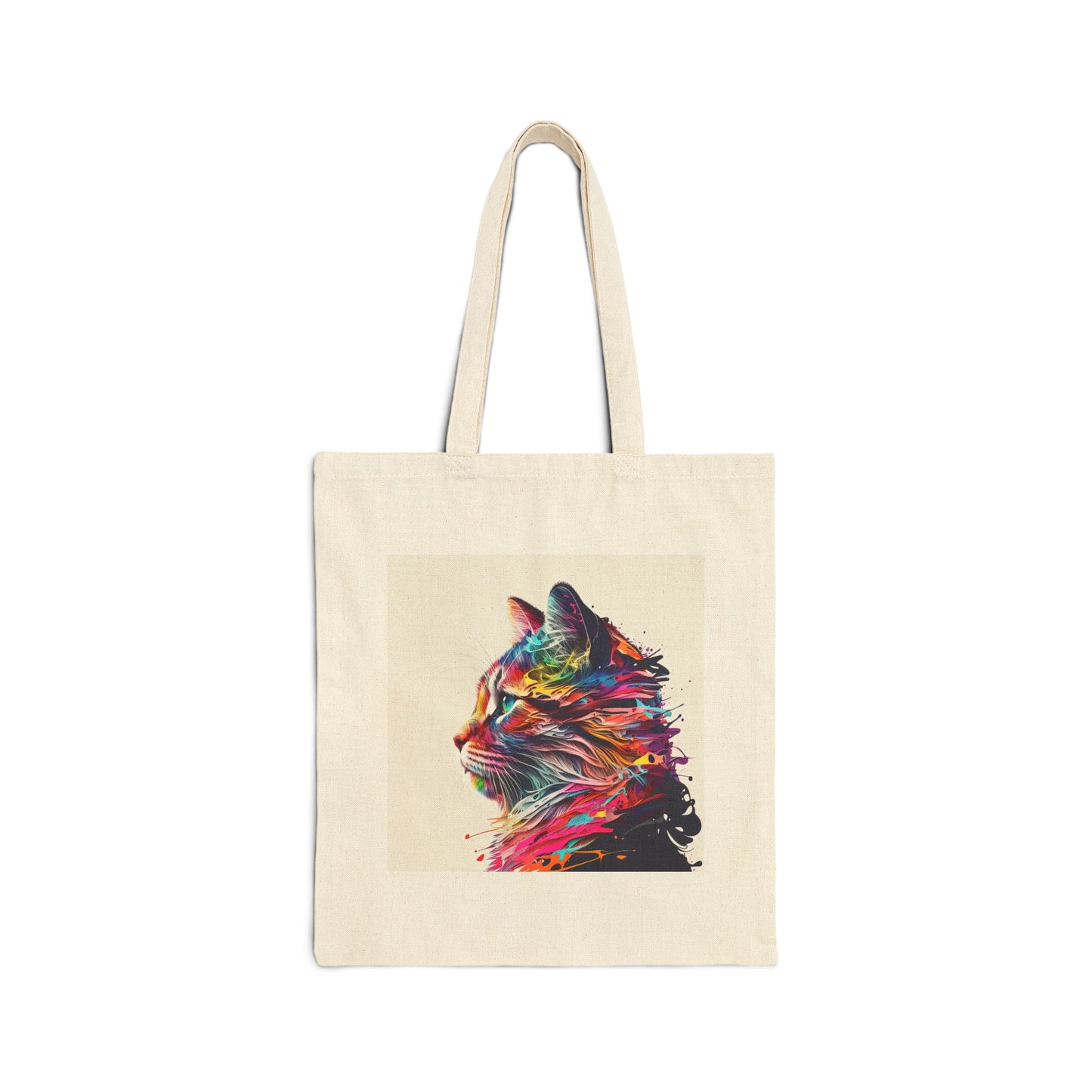 Colorful Cat Art Cotton Canvas Tote Bag
