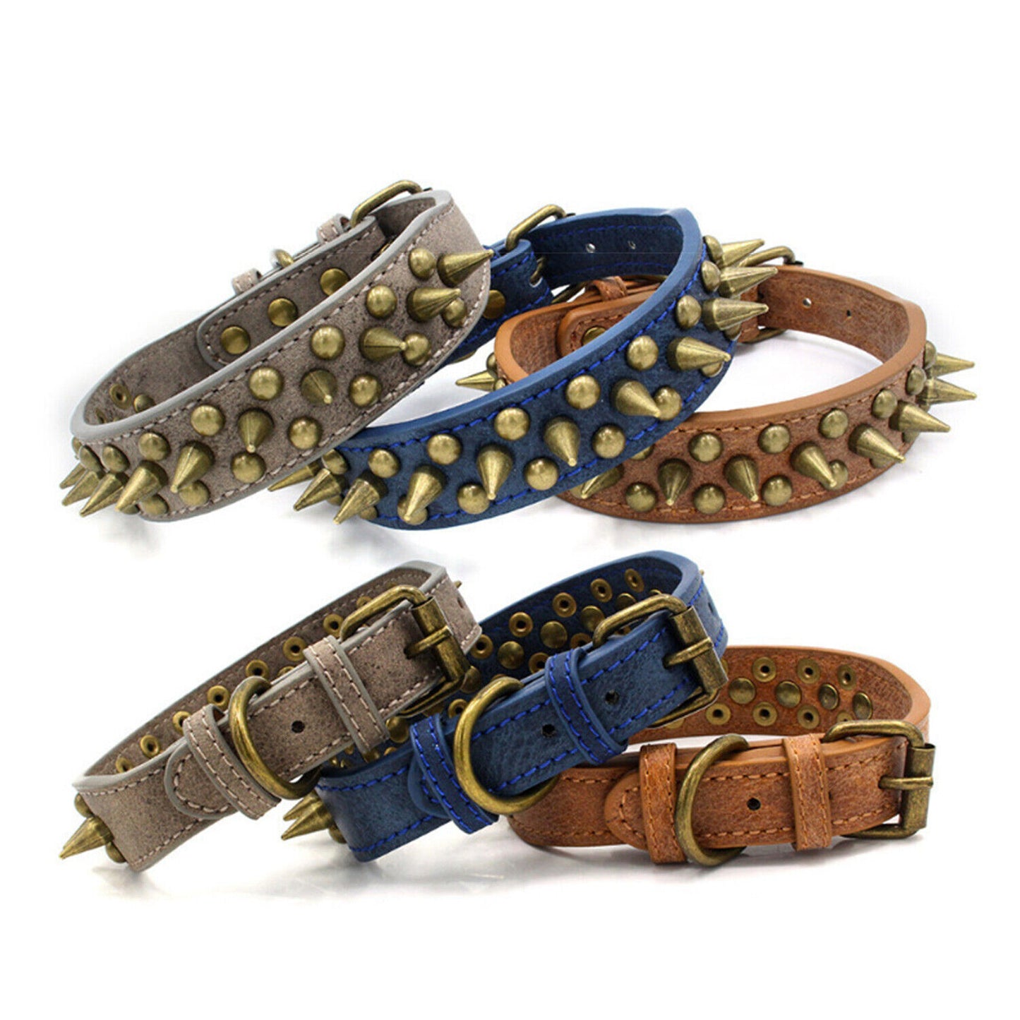 Retro Studded Spiked Rivet Large Dog Pet Leather Collar Pit Bull S-XL Free Shipping
