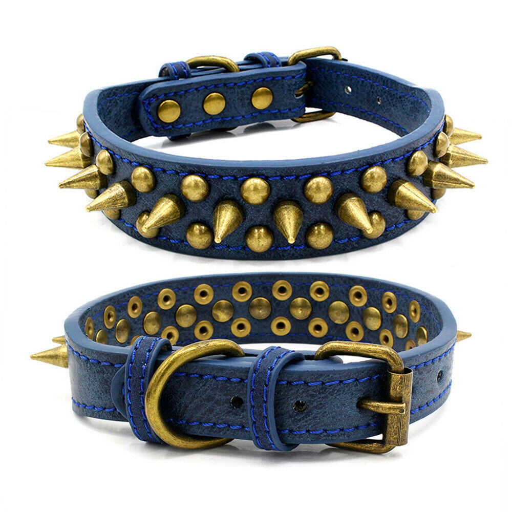 Retro Studded Spiked Rivet Large Dog Pet Leather Collar Pit Bull S-XL Free Shipping