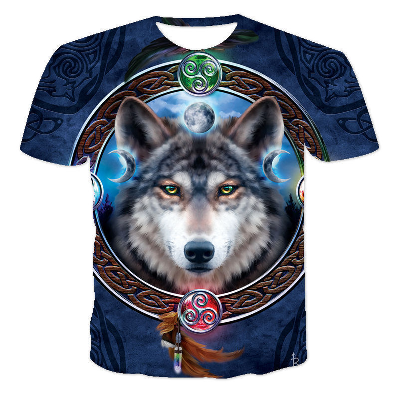 Fashion New Starry Wolf Animal Print Short Sleeve