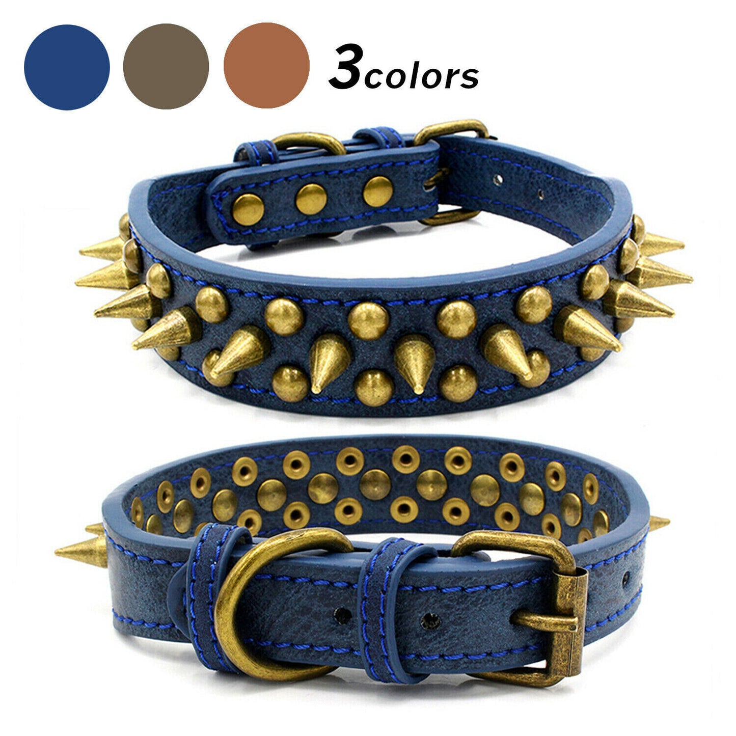 Retro Studded Spiked Rivet Large Dog Pet Leather Collar Pit Bull S-XL Free Shipping