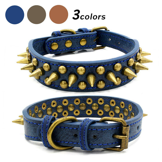 Retro Studded Spiked Rivet Large Dog Pet Leather Collar Pit Bull S-XL Free Shipping