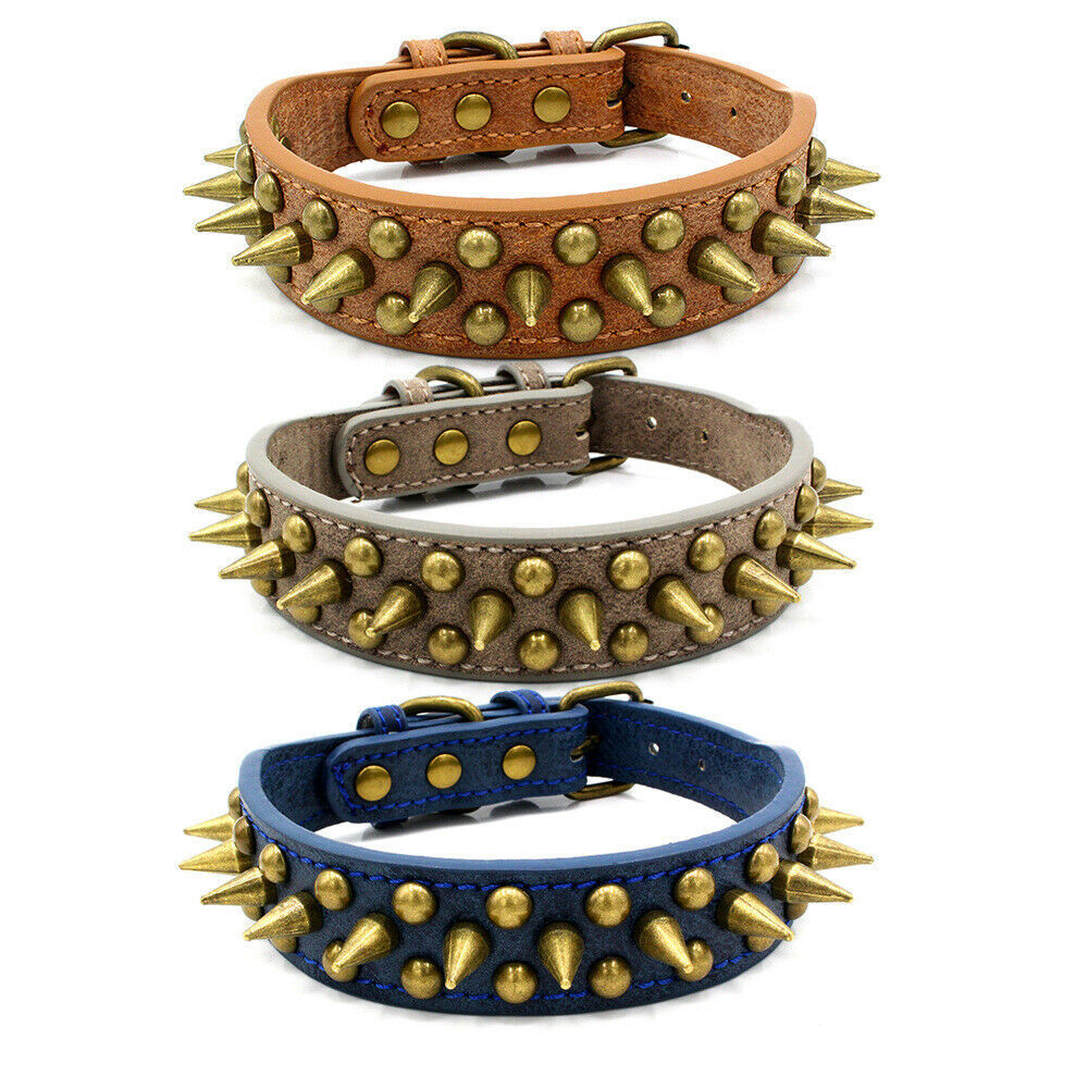 Retro Studded Spiked Rivet Large Dog Pet Leather Collar Pit Bull S-XL Free Shipping