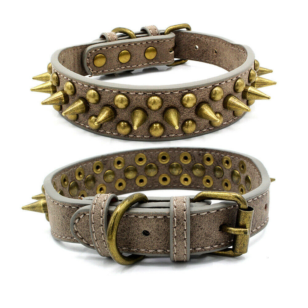 Retro Studded Spiked Rivet Large Dog Pet Leather Collar Pit Bull S-XL Free Shipping