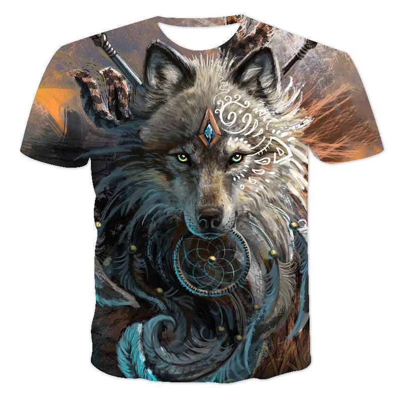 Fashion New Starry Wolf Animal Print Short Sleeve