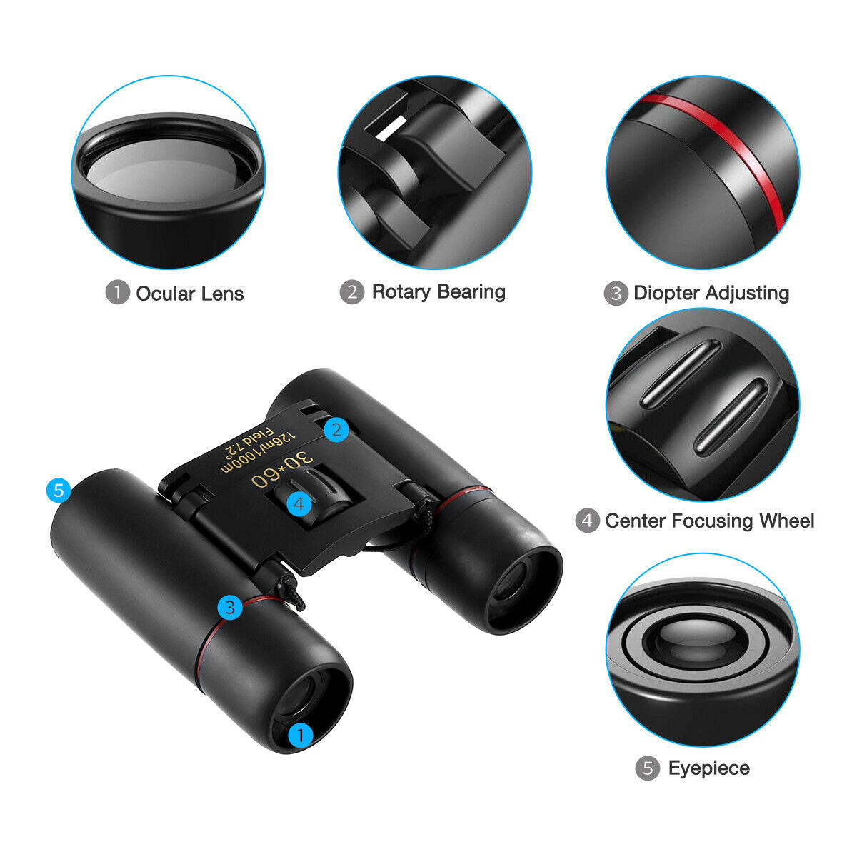 Binoculars 30x60 Zoom Travel Compact Folding Telescope Hunting Day Night Outdoor Small Pocket Binoculars Compact Fast and Free Shipping