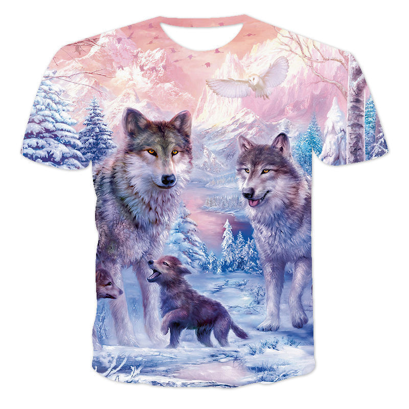 Fashion New Starry Wolf Animal Print Short Sleeve