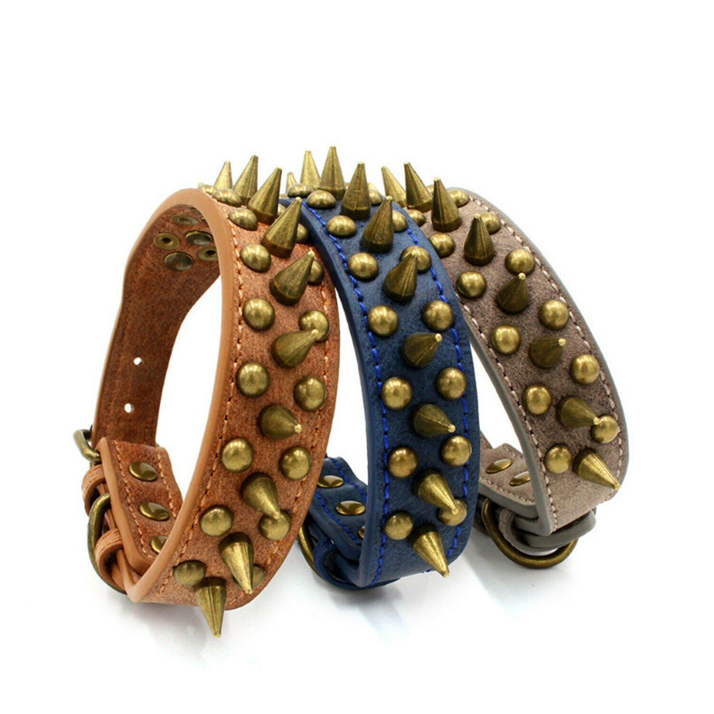 Retro Studded Spiked Rivet Large Dog Pet Leather Collar Pit Bull S-XL Free Shipping