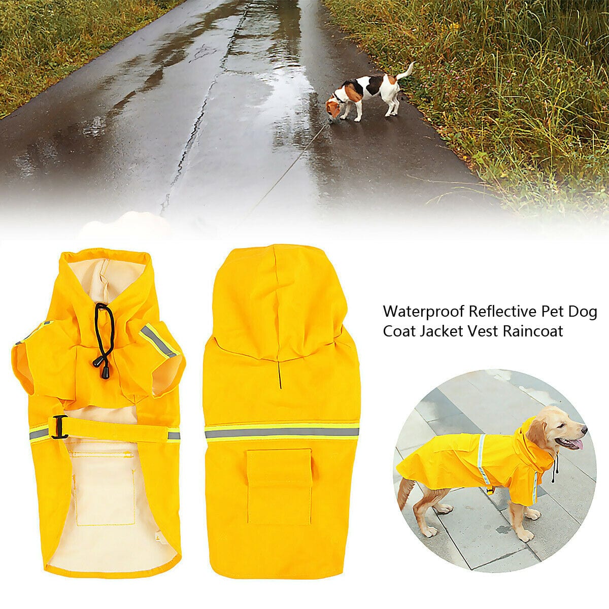 Cat Supplies Dog Raincoat,Waterproof Dog Rain Jacket With Safety Reflective Stripe Furry Pawz