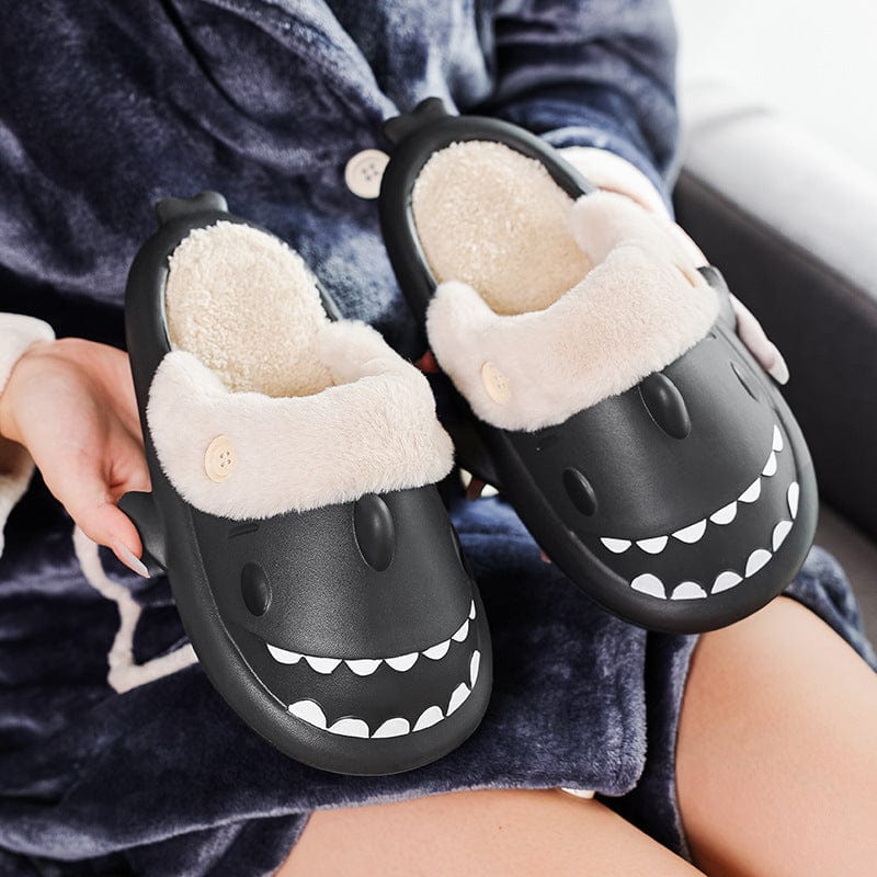 General Black / 32to33 Shark Shoes House Slippers With Button EVA Couple Slippers Furry Pawz