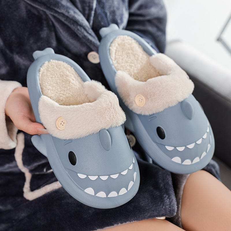 General Blue / 32to33 Shark Shoes House Slippers With Button EVA Couple Slippers Furry Pawz