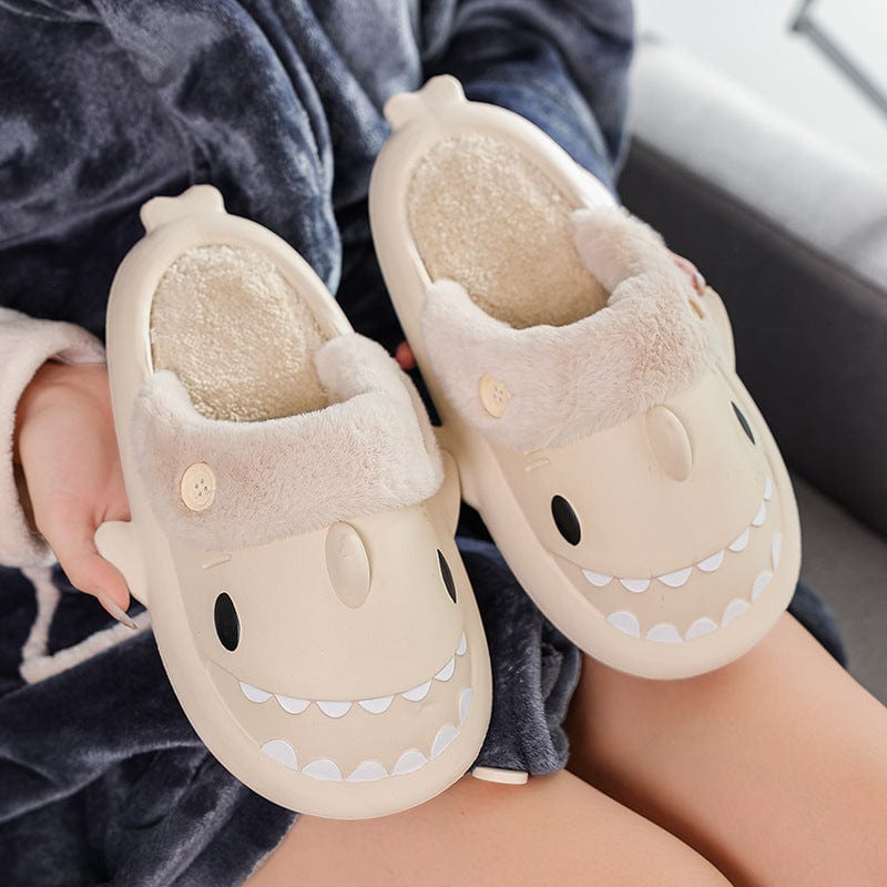 General Off white / 32to33 Shark Shoes House Slippers With Button EVA Couple Slippers Furry Pawz