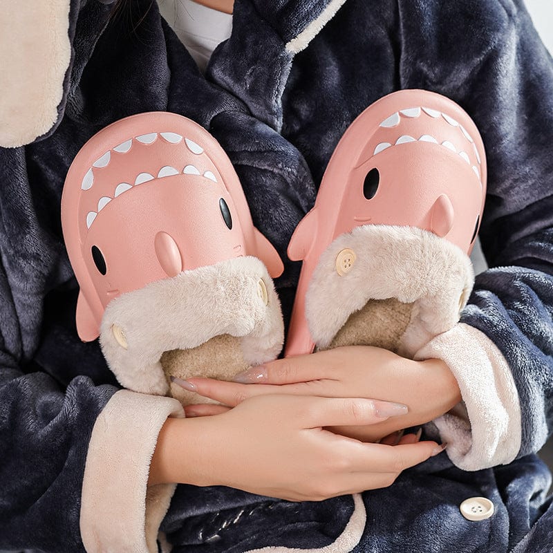 General Pink / 32to33 Shark Shoes House Slippers With Button EVA Couple Slippers Furry Pawz