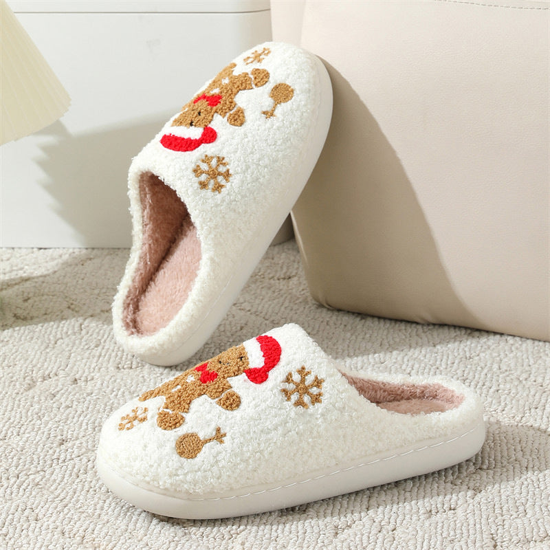 General Snowflake Gingerbread Slippers Winter Indoor Non-slip Floor Bedroom Fuzzy House Shoes For Women Home Slippers Furry Pawz