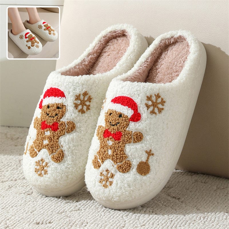 General Snowflake Gingerbread Slippers Winter Indoor Non-slip Floor Bedroom Fuzzy House Shoes For Women Home Slippers Furry Pawz