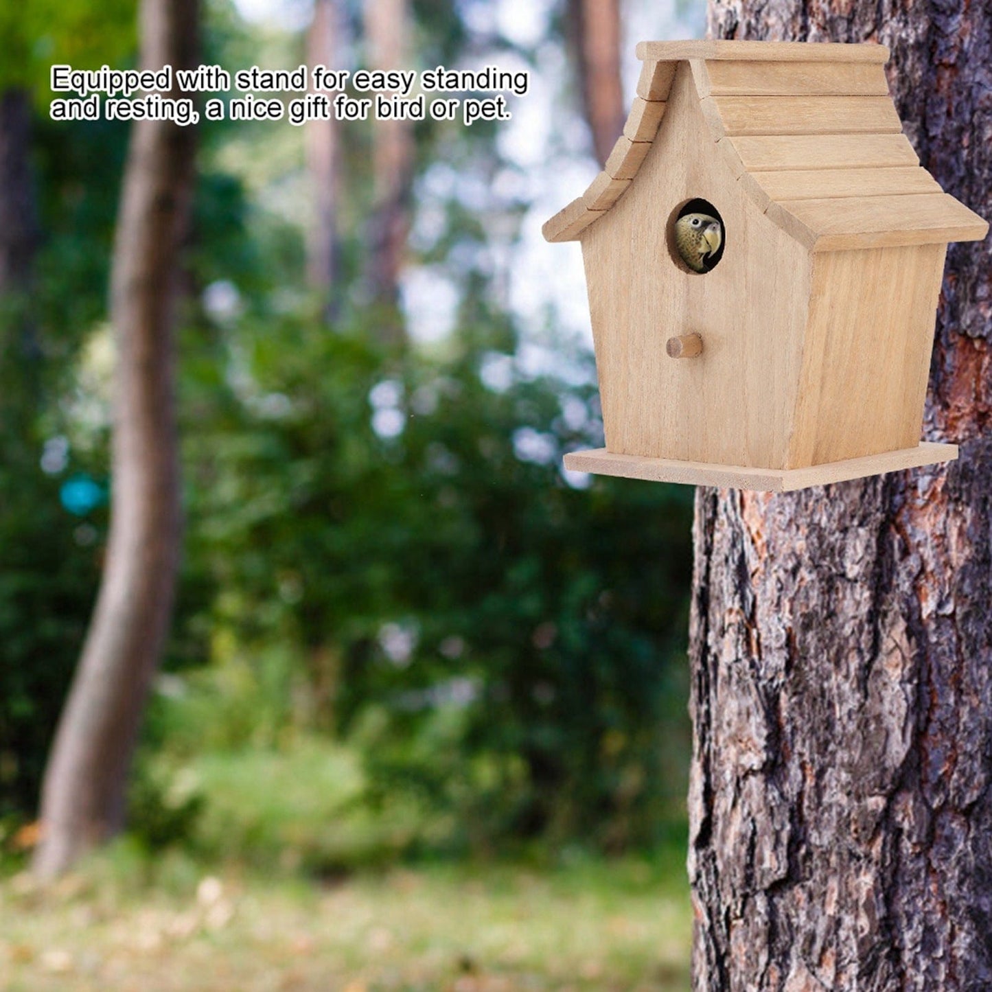 Pet Supplies as picture Wooden Bird House with Stand – Comfortable Breeding Box for Parrots, Budgies & Small Birds – Durable, Moisture-Proof Pet Supplies Furry Pawz