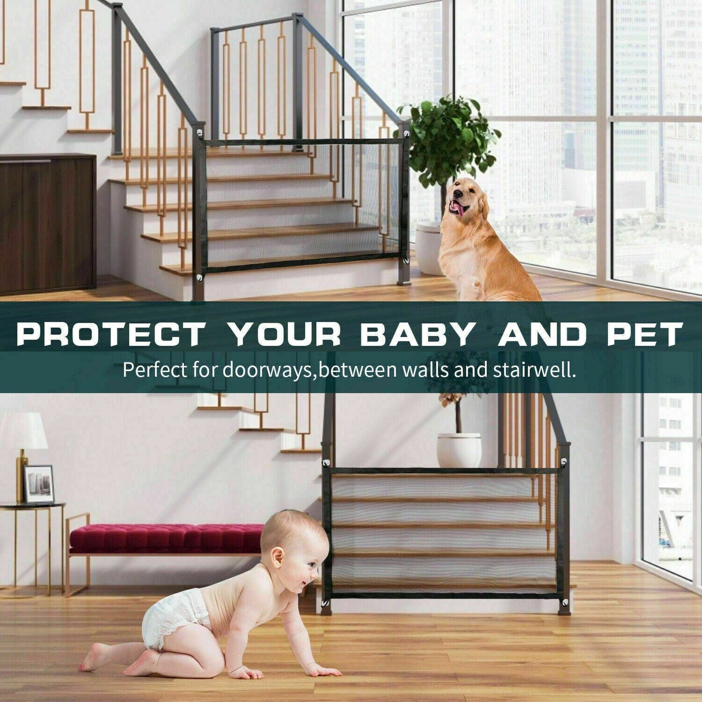 Pet Supplies Pets Dog Cat Baby Safety Gate Mesh Fence Magic Portable Guard Net Stairs Doors Furry Pawz