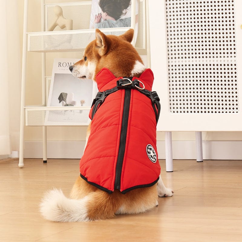 Pet Supplies Red / 2XL Pet Warm Dog Cotton-padded Clothes Fleece-lined Thickened Reflective Gallus Furry Pawz