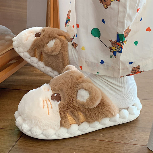 Female Winter Korean Version Of The Cute Kitten Plush Cotton Slippers