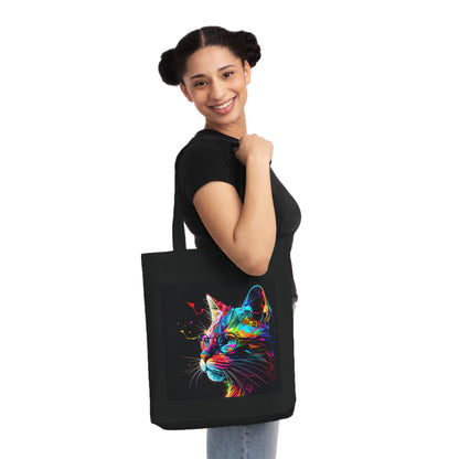Colorful Cat Art Woven Tote Bag - Stylish Eco-Friendly Shopping Companion