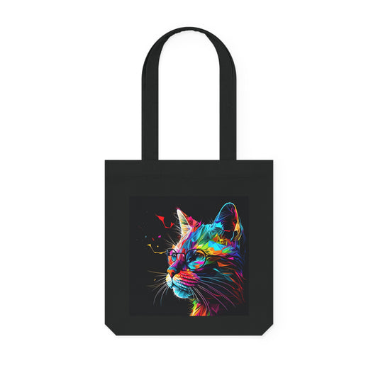 Colorful Cat Art Woven Tote Bag - Stylish Eco-Friendly Shopping Companion