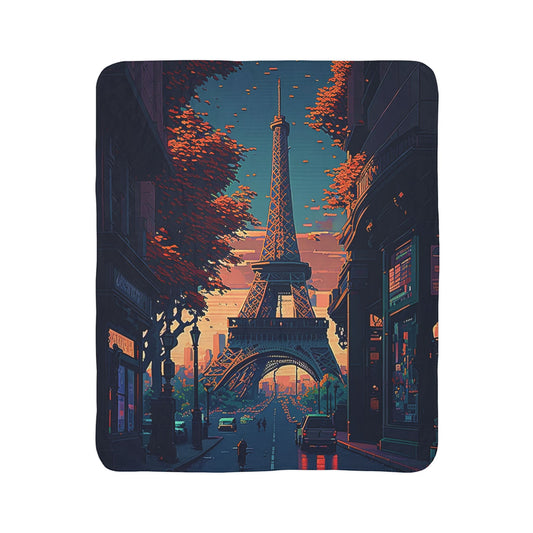 Cozy Parisian Fleece Sherpa Blanket – Romantic Eiffel Tower Design