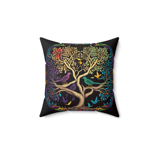 Colorful Tree of Life Square Pillow - Nature-Inspired Home Decor