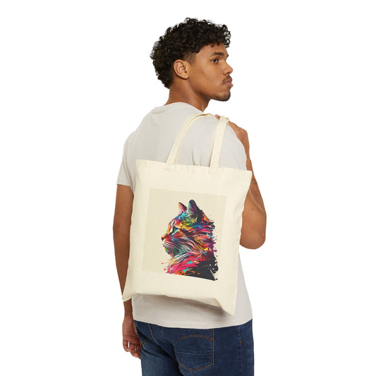 Colorful Cat Art Cotton Canvas Tote Bag