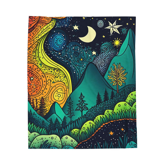 Cosmic Dreamscape Velveteen Plush Blanket - Vibrant Night Sky Design
