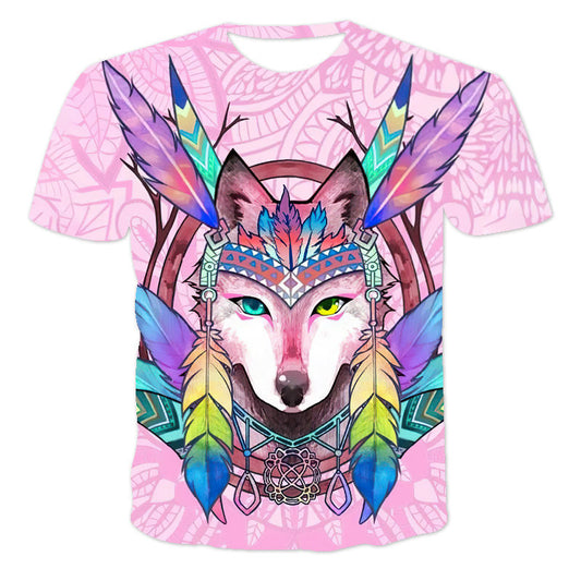 Fashion New Starry Wolf Animal Print Short Sleeve