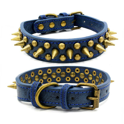Retro Studded Spiked Rivet Large Dog Pet Leather Collar Pit Bull S-XL Free Shipping