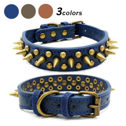 Retro Studded Spiked Rivet Large Dog Pet Leather Collar Pit Bull S-XL Free Shipping