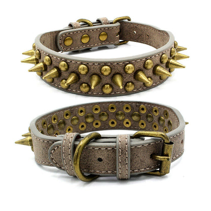 Retro Studded Spiked Rivet Large Dog Pet Leather Collar Pit Bull S-XL Free Shipping