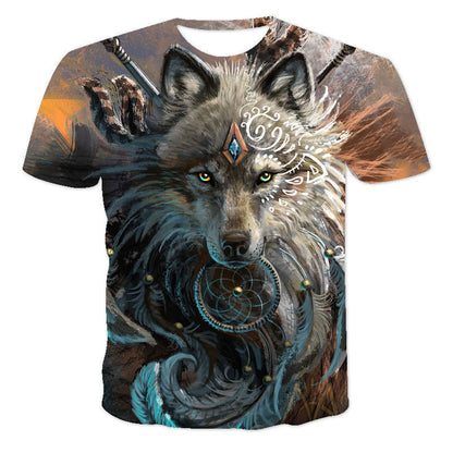 Fashion New Starry Wolf Animal Print Short Sleeve