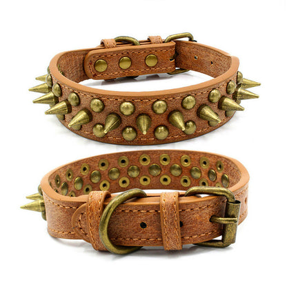 Retro Studded Spiked Rivet Large Dog Pet Leather Collar Pit Bull S-XL Free Shipping