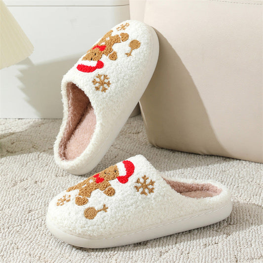 General Snowflake Gingerbread Slippers Winter Indoor Non-slip Floor Bedroom Fuzzy House Shoes For Women Home Slippers Furry Pawz