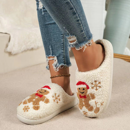 General Snowflake Gingerbread Slippers Winter Indoor Non-slip Floor Bedroom Fuzzy House Shoes For Women Home Slippers Furry Pawz