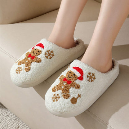 General Snowflake Gingerbread Slippers Winter Indoor Non-slip Floor Bedroom Fuzzy House Shoes For Women Home Slippers Furry Pawz