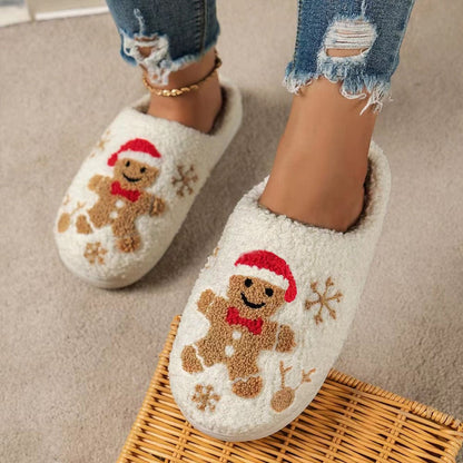 General Snowflake Gingerbread Slippers Winter Indoor Non-slip Floor Bedroom Fuzzy House Shoes For Women Home Slippers Furry Pawz