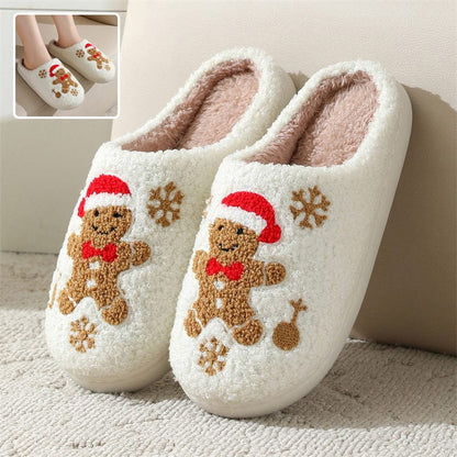 General Snowflake Gingerbread Slippers Winter Indoor Non-slip Floor Bedroom Fuzzy House Shoes For Women Home Slippers Furry Pawz
